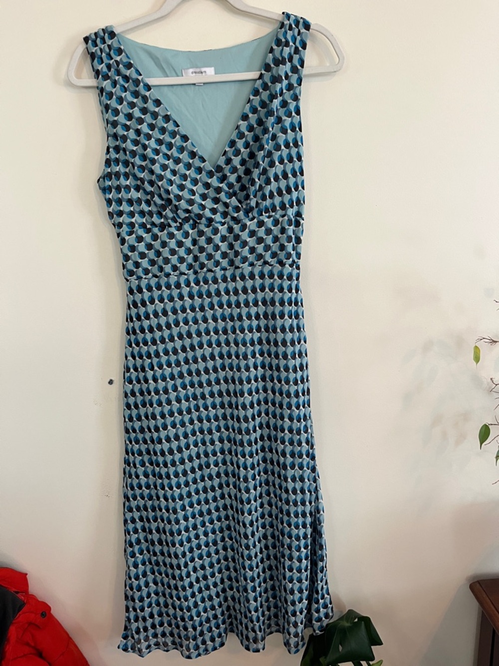 Vintage Dressbarn Y2K Blue Dress Flutter Fairy Surplice Babydoll Geometric Mod